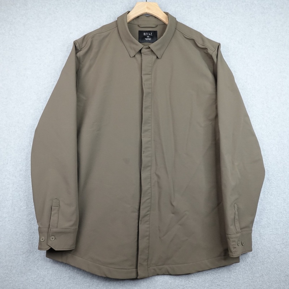 BYLT Tech Nylon Performance Shirt Shacket Jacket Taupe Mens 2XL Buttoned Pockets